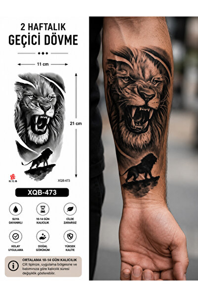 medink tattoo Gerçekçi Aslan Desenli Geçici Dövme Sticker Kol Bacak İçin Suya...