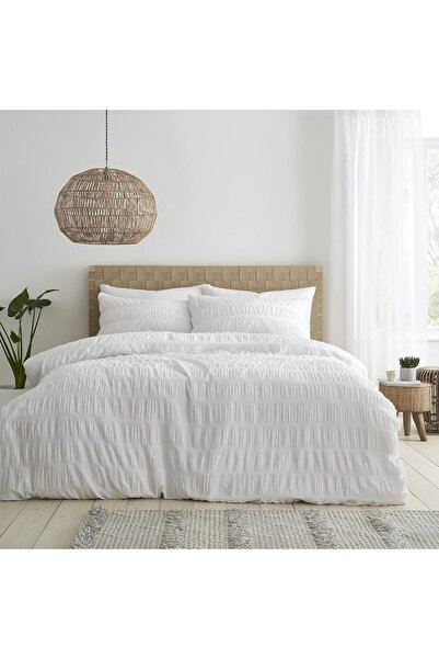 Catherine Lansfield Seersucker Double Duvet Cover Set with Pillowcases White