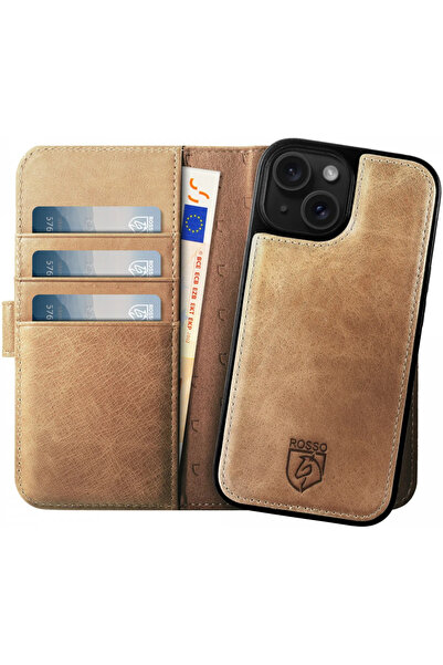 ROSSO Elite - MagSafe Δερμάτινη Θήκη / Πορτοφόλι - Apple iPhone 15 - Light Brown