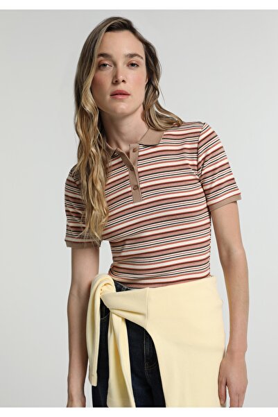 Colin's Slim Fit Polo Collar Striped Women's Multicolor Short Sleeve T-Shirt