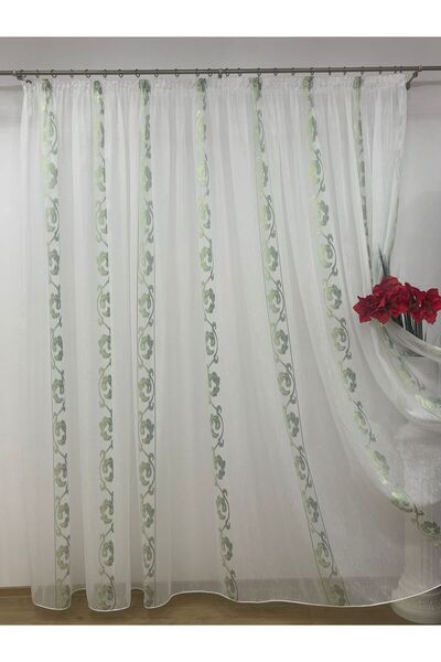 Liz Line Perdea brodata mecanic din seria Dragon Tail, culoare alb/verde, 300...