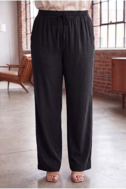 RMG Beli Lace-Up Large Size Linen Trousers Black