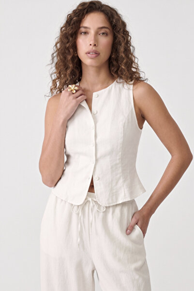 VODENS White Buttoned Tie-Up Sleeveless Top Vest