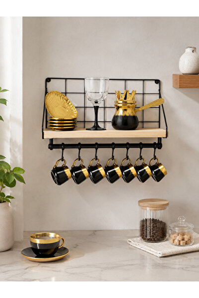 mba decor metal bending art Siyah Metal Ahşap Duvar Rafı 35x27x10 cm Mutfak Banyo Askılı Organizer