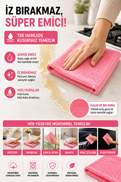 SİLVER HOME Premium Mikrofiber Temizlik Bezi 3'lü 40x40 cm Süper Emici Çok Amaçlı Toz Alma Bezi İz ve Tüy Bırakmaz