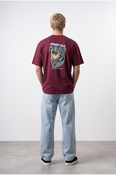 Respire Men's Hidden Self Printed Oversize T-Shirt Claret Red