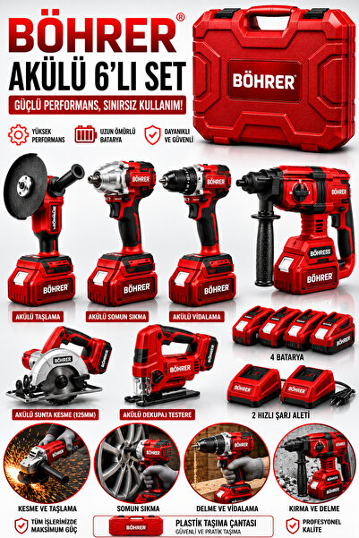 BÖHRER BA011385 6 LI ÖZEL KOMBO SET + 4BATARYA 2 ŞARJ ALETİ
