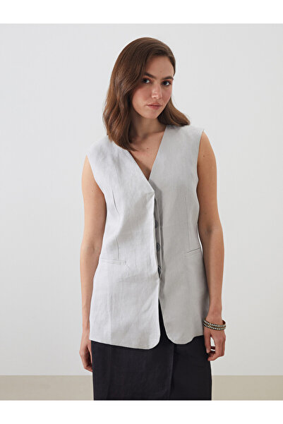 LC Waikiki V Neck 100% Linen Women's Classic Vest