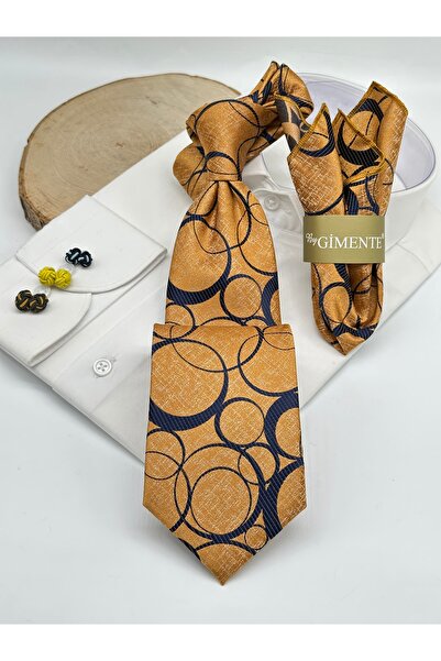Gutiero Classic Tie with Gold Patterned Handkerchief