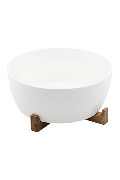 Kitchen Stories Bol de porțelan cu suport din lemn, 28 cm, Alto