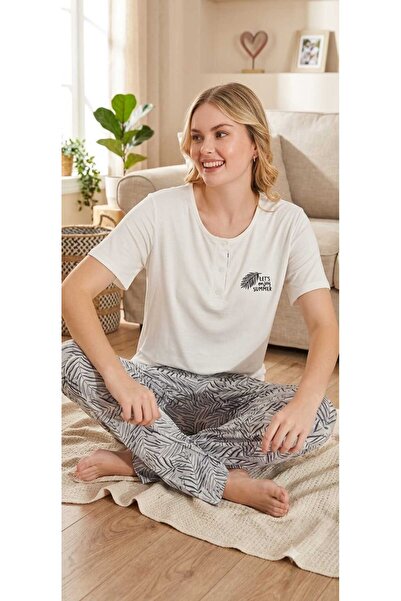pijamacity Kadın Çiçek Desenli Yazlık Pijama Takımı