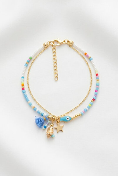 PETEK AKSESUAR 2 Pieces Blue Fish Star Crystal Ankle Bracelets