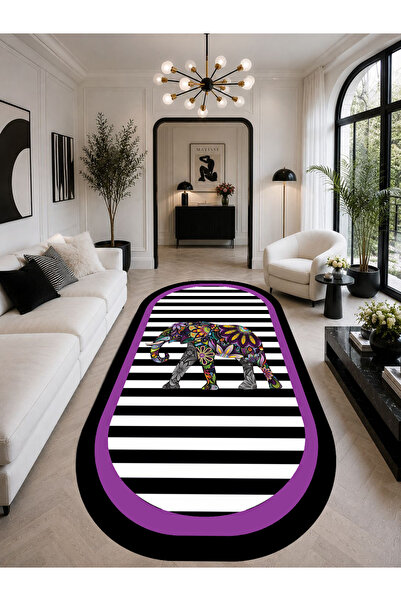 GNL HOME Oval Fil Desenli Dijital Baskı Salon,Koridor,Mutfak,Balkon,Ofis Halısı
