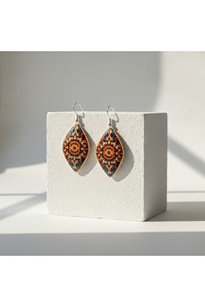 Erol Bakır Copper Orange Mandala Patterned Dangle Earrings