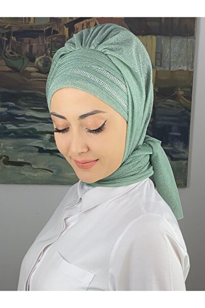 MY UKİYO SORE Simli Şifon Drapeli Çift SIra Taş Detaylı Tesettür Abiye Şal