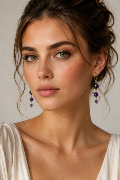 Camellie KY Jewels Violet Drop | A Kalite Ametist Doğal Taş Altın Kaplama Küpe