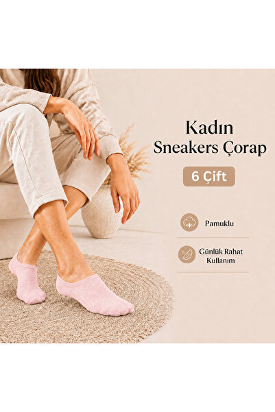 YZC Prime Kadın Sneakers Çorap 6 Çift Pamuklu Görünmez Bilek Altı Günlük Raha...