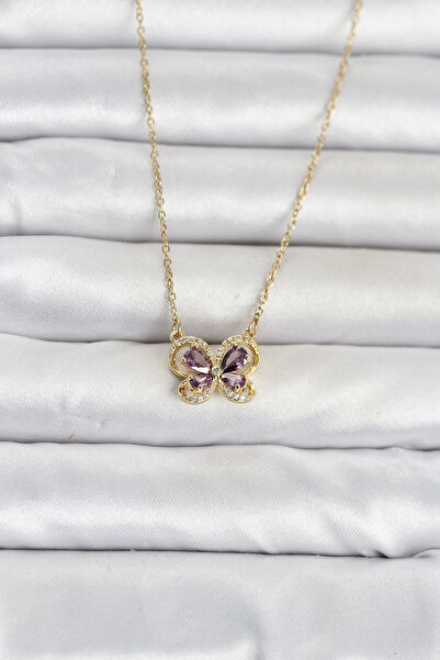 Generic Brand 316L Steel Chain Gold Color Purple Model Women's Necklace Tj-Bk...