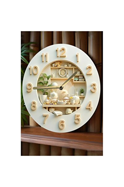 Empressco Mutfak Temalı MDF Duvar Saati, Raf Detaylı, 33 cm, şık ve fonksiyonel