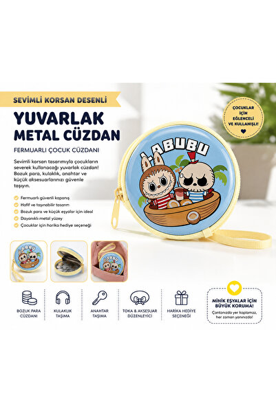 Azra Toys Sevimli Korsan Desenli Yuvarlak Metal Bozuk Para Cüzdanı – Fermuarl...