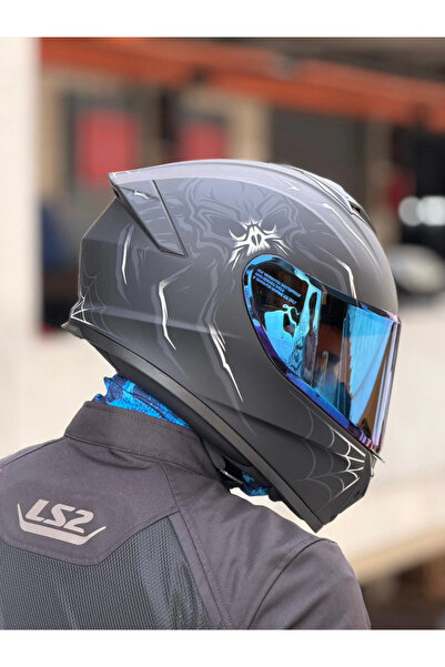 Givi 50.X ARACHNO MAT SİYAH-GRİ KASK (MAVİ VİZÖR)
