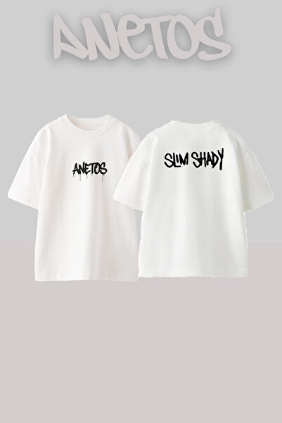 Anetos Slim Shady Design Printed Unisex Oversize White Tshirt