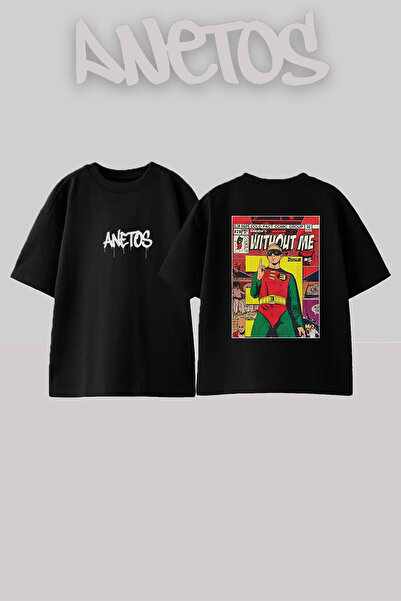 Anetos Eminem Without Me Design Printed Unisex Oversize Black Tshirt