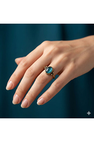 Hedea Grape Seed Real Natural Stone Adjustable Bronze Blue Women's Ring