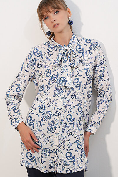 Bigdart Women's Patterned Long Tunic 5998 - Blue