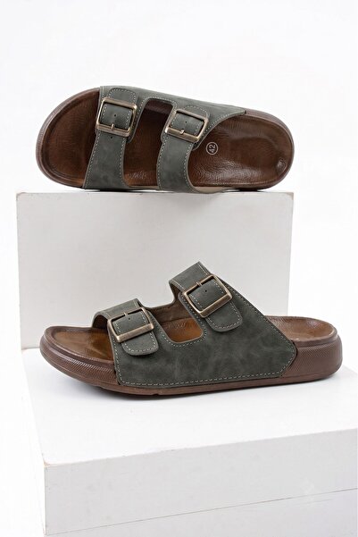 AlbiShoes Men's Double Buckle Comfortable Summer Slippers Ultra Soft Double B...