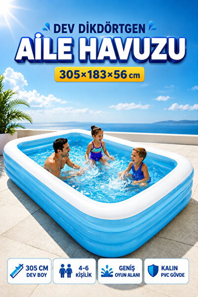 TRENDZONE Dikdörtgen Parti Aile Havuzu 305×183×56cm – Büyük Boy Şişme Bahçe H...