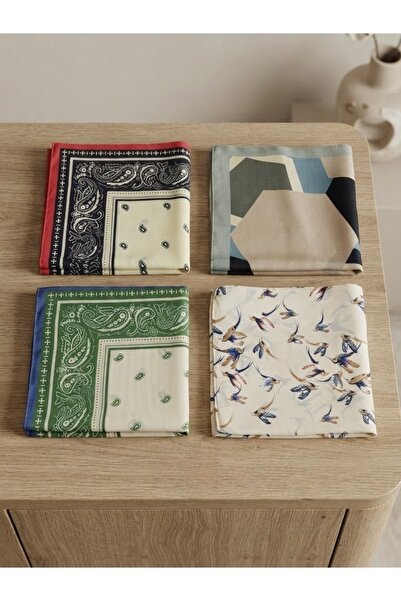 nazipek Set of 4 Soft Fabric Scarves 55X55Cm Wholesale Gift Ethnic Geometric