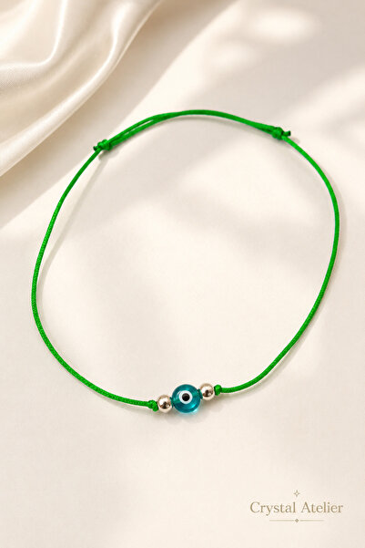 Crystal Atelier Green String Bracelet with Evil Eye Beads Adjustable Handmade...