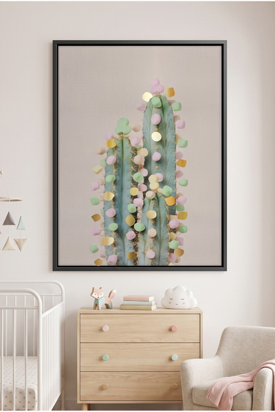Jasmine Art Pastel Cactus Kids Wall Art | Portrait Framed Canvas Print with G...