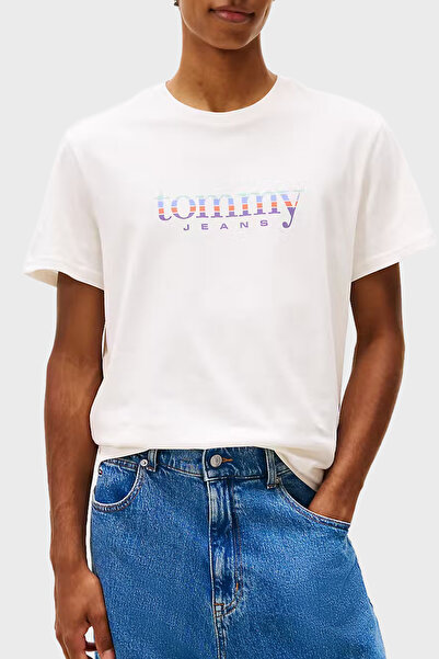 Tommy Jeans Logolu % 100 Pamuk Slim Fit Bisiklet Yaka T Shirt Erkek T SHİRT D...