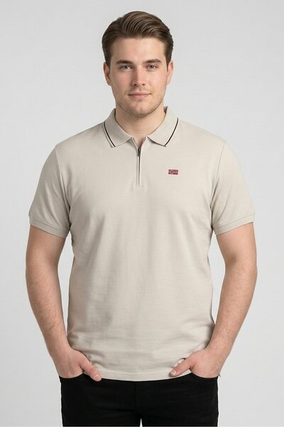 Nordland Men Regular Fit Short Sleeve Embroidered Logo Polo Shirt, Stone Grey