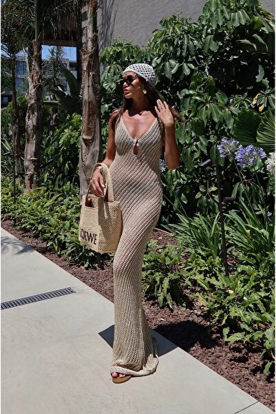 Havoş Ecru Pearl Mesh Glitter Beach Dress