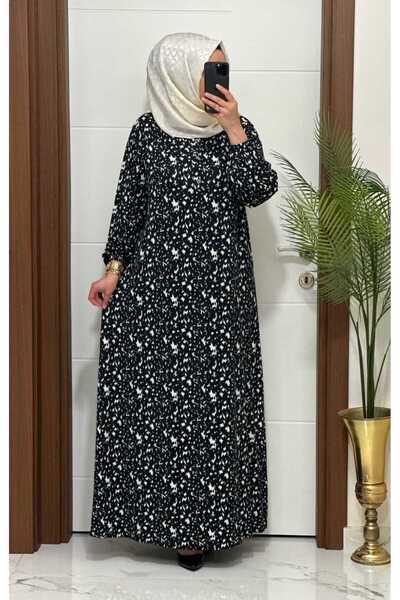 MODA ALMİRA 6220 K100 SİYAH BATTAL BEDEN ÖNÜ DÜĞMELİ PENYE ELBİSE