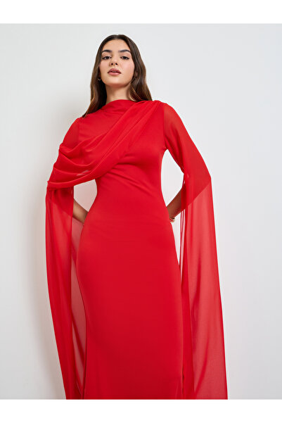 Take Two By Styli Red Slit Sleeve Draped Maxi Dress