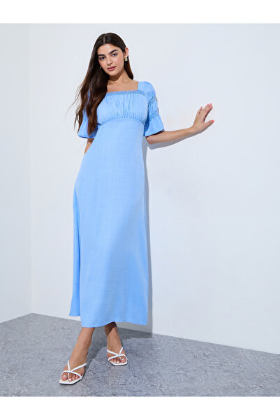 Styli Blue Lace Trim Square Neck Maxi Dress