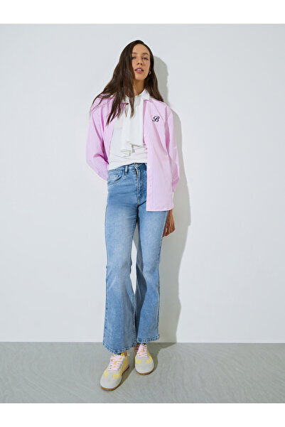 Styli Light Blue Faded Stretch Flared Jeans