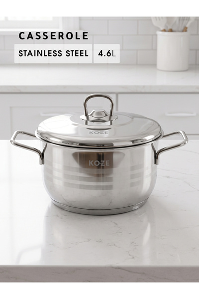 KOZE 22Cm/4.6L Stainless Steel Deep Stockpot - 18/10 Base