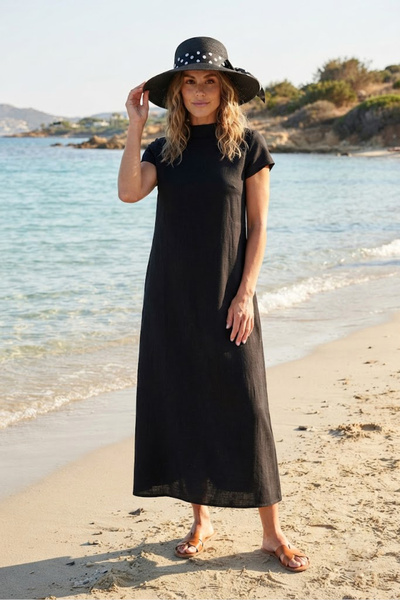 Marina Swimwear Black Straw Hat with Polka Dot Bow Tie |   Hsr2610-3