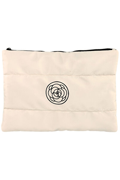 ECARLA - Large, quilted cosmetic bag in cream color