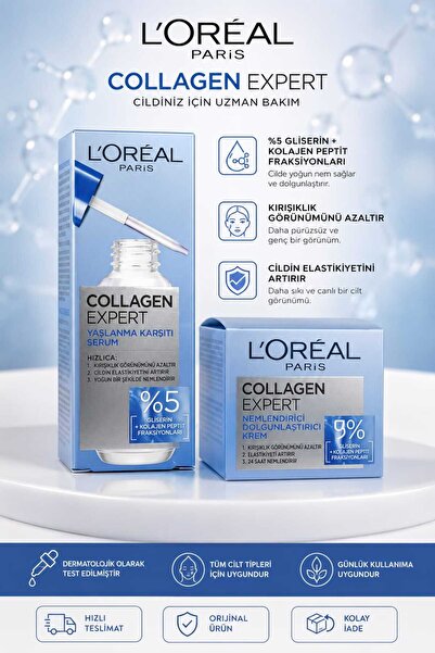 L'Oreal Paris Kolajen Expert Yaşlanma Karşıtı set Serum ve Krem [Gliserin + K...