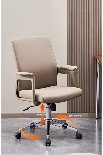 GoldenLike Mid-Back Executive Office Chair, Ergonomic PU Leather Desk Chair w...