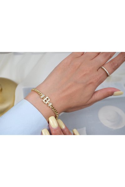 ATELİER TUĞBA BLK596 14K ALTIN KAPLAMA HARF BİLEKLİK ( 16,5 cm + 5 cm uzatma )