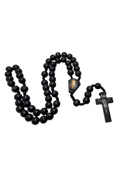 OEM Artă Sacramentară, rozariu negru din lemn pe șnur, Isus, eu am credință î...