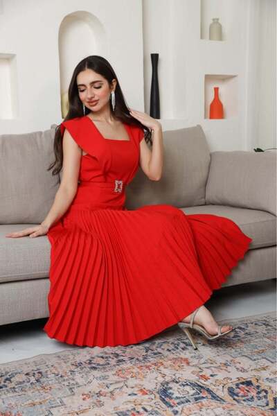 it's Mine Red Pleated Dress