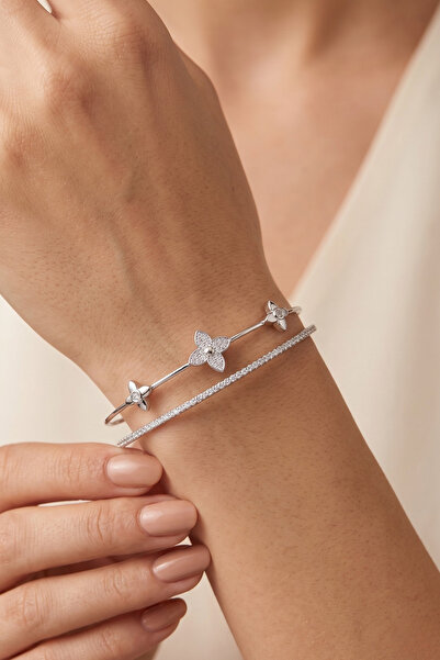 Elika Silver Su Yolu ve Şans Çiçeği Model İkili Ayarlanabilir Bileklik